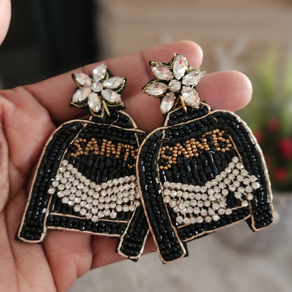 Beaded New Orleans Football Earrings - NOLA Louisiana - Geaux Saints
